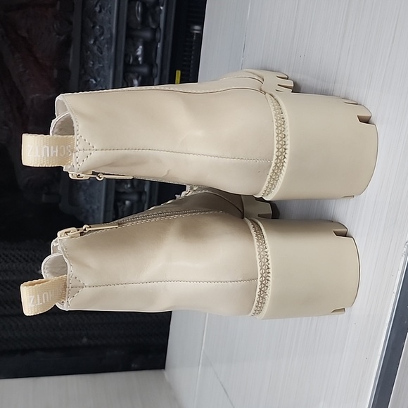 Schutz Xayane Lug-Sole Leather Lace Up Platform Combat Boots Almond Buff Leather - Picture 9 of 16